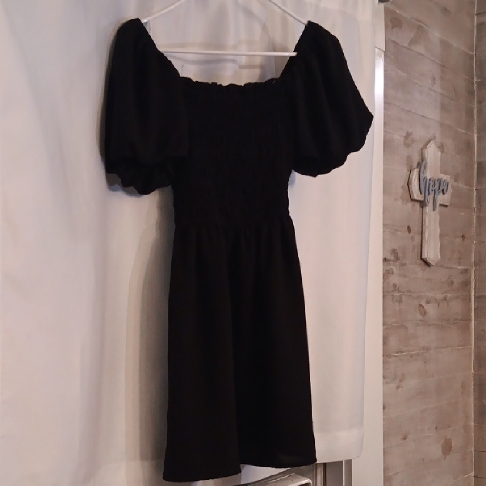 Inspired Hearts Black Puff Sleeve Mini Dress